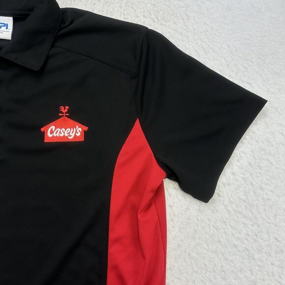 Caseys Polo Shirt Mens Large L Black Red Short Sleeve Workwear Employee - Picture 5 of 9